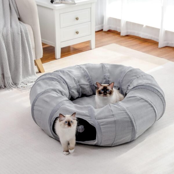 PAWZ Road Cat Tunnel Bed with Central Mat and Peek Hole Cat Bed with Cat Toy Hanging Balls -Tunnel Bed - Image 6