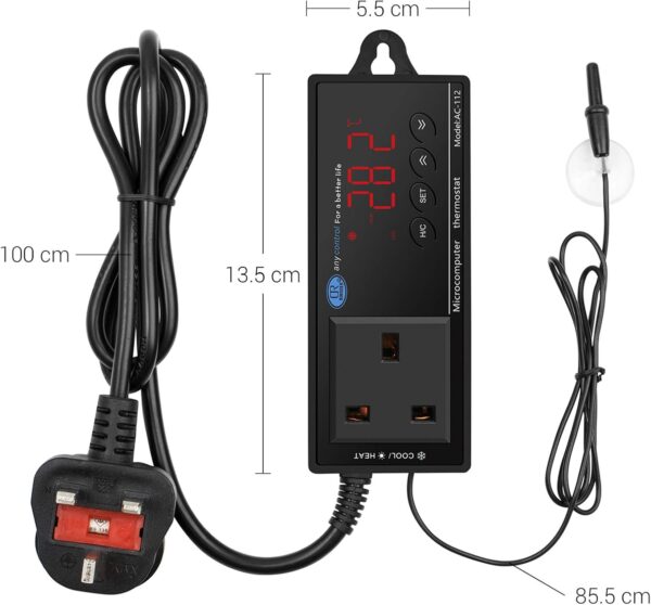 NICREW Digital LED Heating and Cooling Temperature Controller, Reptile Thermostat for Snake, Lizard, Tortoise, Vivarium and Other Reptiles, 1100W 220V - Image 7