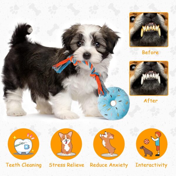Squeaky Plush Dog Rope Toys Set, 8 Pack Puppy Chew Toys for Teething Training, Cute Interactive Tug Rope Toys for Boredom, Xmas Gift for Small and Medium Dogs, Washable, Natural Cotton & Non Toxic - Image 4