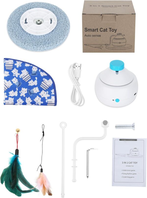 PETTOM Interactive Cat Toys, 3 in 1 Cat Toys for Indoor Cats Adult, Automatic Cat Feather Toy, Electric Kitten Toy 3 Speed Settings, USB Rechargeable Feather Wand Toys as Cat Gifts - Image 9