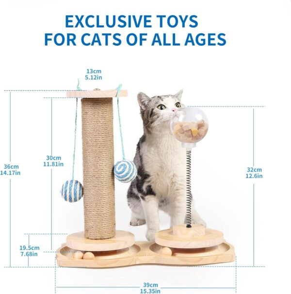 Marchul 4 in1 Interactive Cat Toy, Cat Scratching Post with Hanging Ball, Cat Food Treat Toy for Indoor Cats and Kittens with Wooden Track Balls, Kitten Sisal Scratcher Toy with Cat Treat Dispenser - Image 6