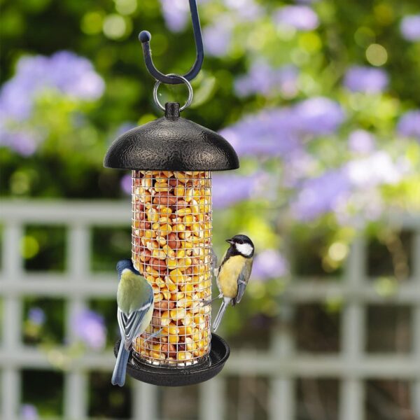 Urban Deco Hanging Bird Seed Feeders Set Metal Tube Mixed Seed Feeder Peanut Sunflower Seed Feeder with Hanger for Garden Outside Great for Attracting Wild Birds (Coffee-2 Pack) - Image 5