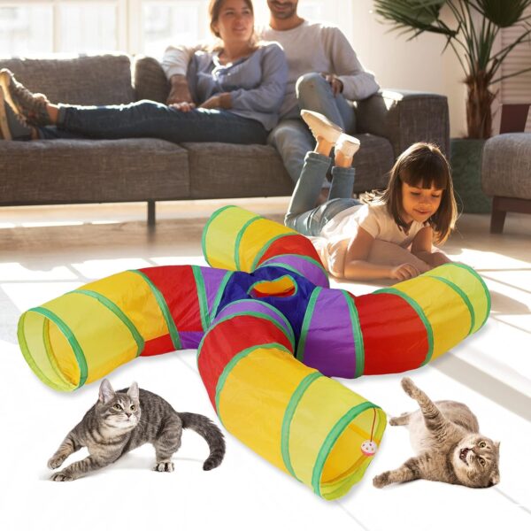 Bemodst Rainbow Cat Tunnel, Cat Toy S-Shaped-4-Way Pet Tunnel, Cat Play Tent interactive Toy Maze Cat House, Collapsible Cat Rabbit Tunnel Tube for Indoor Cats, Rabbits, Hamsters, Puppies and More - Image 3