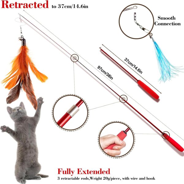 EASY JOY 11 Pcs Interactive Cat Toys, Interactive Cat Feather Toys, 2 Cat Wand, 9 Replaceable Toys, Bird Cat Toys for Small and Large Cats - Image 3