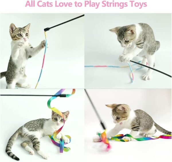 Pssopp 3 Pcs Interactive Cat Wand Toys,Colorful Boredom Relief Funny Interactive Cat String Stick Toy Colorful Ribbon Charmer Cat Teaser Toy for Cats - Image 7