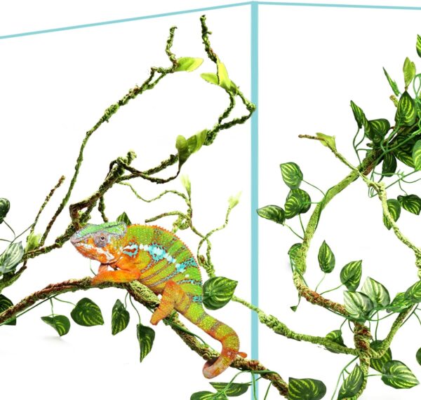 QUOZUO Bearded Dragon Tank Accessories for Habitat, Terrarium Hanging Plants Vines Artificial Leaves Reptile Hide, Leopard Gecko Tank Accessories Snake Hide Terrarium Decor for Geckos Chameleon - Image 5