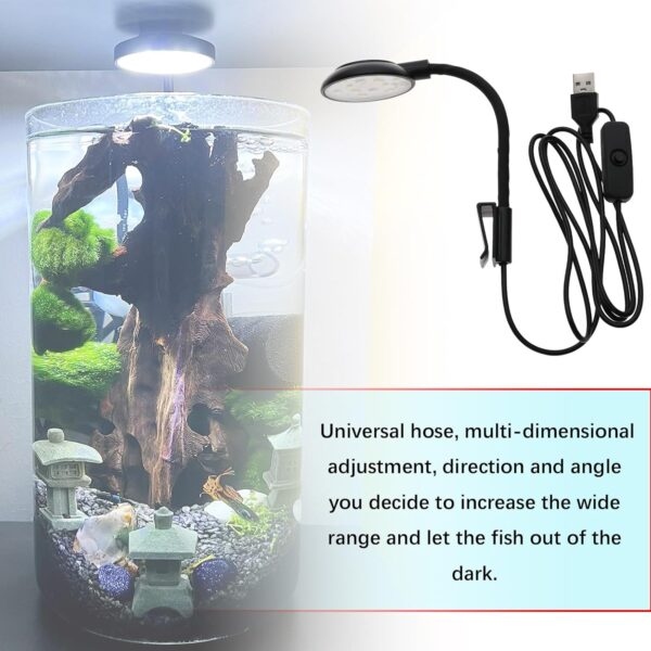 YINETTECH 5W Mini Aquarium USB Led Light with Power Switch for Small Fish Shrimp Tank Freshwater Planted Live Plant Grow Fish Tank Clip Light Black - Image 3