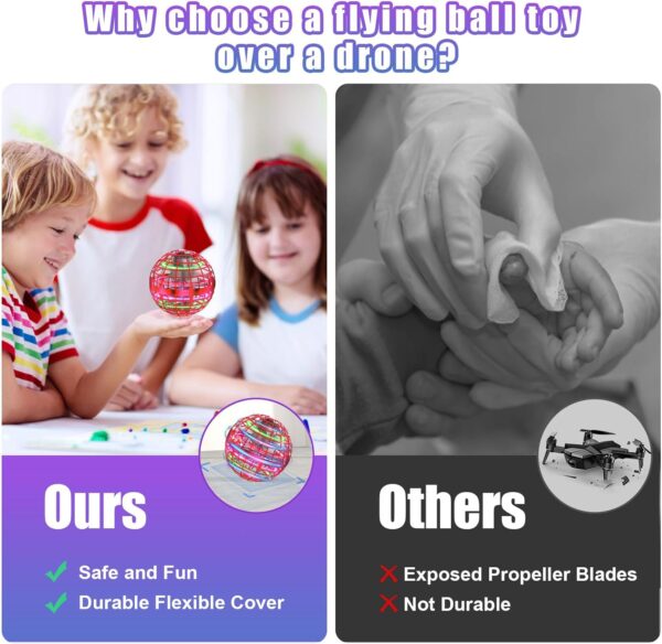 XINHOME Flying Ball Orb Toys Hover Ball Pro Flying Spinner Toy UFO RGB Cool Stuff Globe Orbi Magic Boomerang Hand Controller Mini Drone for 8 9 10 11 12 boys girls Kids (Red) - Image 4