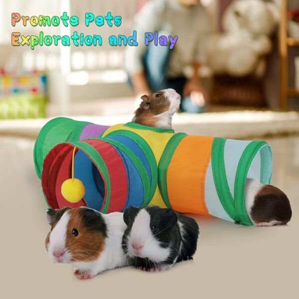 HYLYUN Guinea Pig Tunnels & Tubes Collapsible, 3 Way Tunnels Hides Toys, Portable Small Animal Hideout Hideaway Pet Toys Tunnel for Guinea Pig Chinchilla Ferret Hamster Rat - Image 6