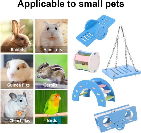 Smilcloud 5 Pcs Lovely Hamster Play Toys, Rainbow Bridge & Seesaw & Swing, Climb and Play Toy, Hamster Chew Toys DIY Hamster Cage Accessories for Small Pets(Blue) - Image 5