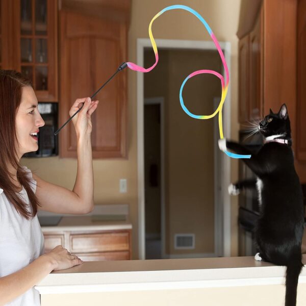 Molain Cat Wand Rainbow Toy, 3pcs Rainbow Ribbon Wand for Kittens Training, Rainbow Ribbon Cat Wand, Interactive Cat Wand, Stick Toy for Kitten Cat Exerciser Playing(30cm) - Image 4