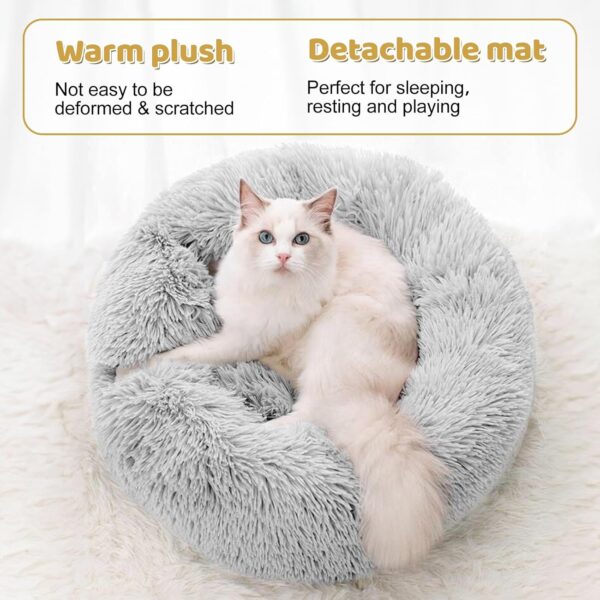 Odoland Large Cat Tunnel Toy with Plush Cat Bed, Foldable Pet Tunnel Bed for Indoor, Multifunctional Cat Donut Tunnel with Ball & Peek Holes, Cat Toys, Crinkle Play Tunnel Tube for Cat - Grey - Image 2
