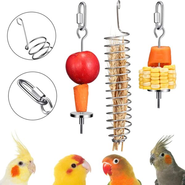 Bird Food Holder Parrot Foraging for Cage Hanging Stainless Steel Food Bowl Treat Skewer Food Basket for Conures - Image 8