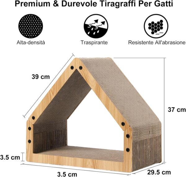 FUKUMARU Cat Scratching Board, Extra Long 41 cm House Shape Scratcher Board for Cats, Resistant Cat Scratching Board Made of Corrugated Paper, Maximum Load 10 KG - Image 2