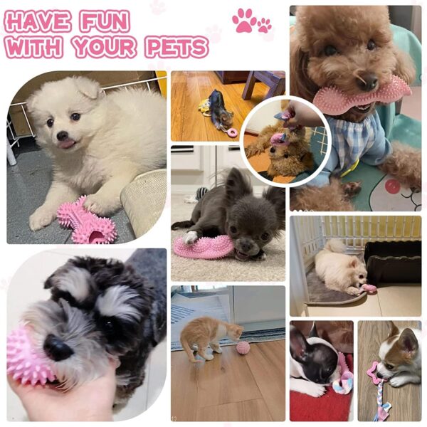 SKXEO Small Dog Chew Toys-6pcs Dog Puppies Teething Chewing Toy Set with Ball and colorful Ropes, Squeaky Interactive Pet Toys for Small Medium Dogs(Pink) - Image 8