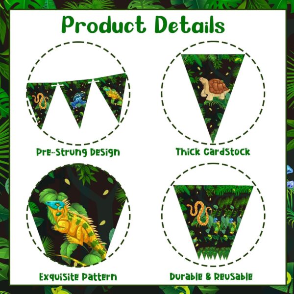 JOYMEMO 3 Pieces Reptile Pennant Banners - Pre-Strung Reptile Triangle Flag Party Decorations, Safari Animals Theme Wildness Snake Lizard Frog Turtle Birthday Party Supplies - Image 5