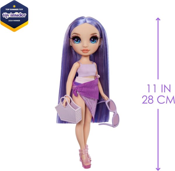Rainbow High Swim & Style - Violet (Purple) - 28 cm Doll with Shimmery Wrap to Style 10+ Ways - Removable Swimsuit, Sandals, Fun Play Accessories - Kids Toy - Great for Ages 4-12 Years - Image 3