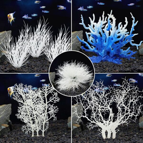BEGONDIS 8 Pack Artificial Coral Ornament, Aquarium Plasitc Water Plants for Fish Tank Decorations (White Set) - Image 5