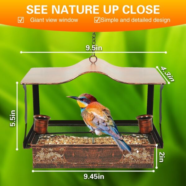 Window Bird Feeder, Metal Window Bird Feeder with Strong Suction Cups, Bird Feeders for Small Birds, Removable Tray with 2 Water Cups, Easy Clean and Fill - Image 6