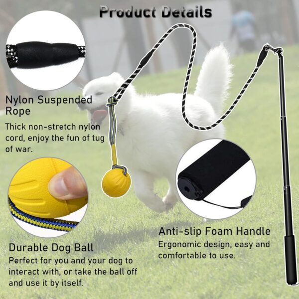 TEKCAM Dog Flirt Pole Extendable Teaser Wand with Interactive Dog Ball Tug Toy Outdoor Pet Flirt Stick Chew Toy Tether Lure Toys for Small Medium Large Dogs Training Pulling Exercise - Image 3