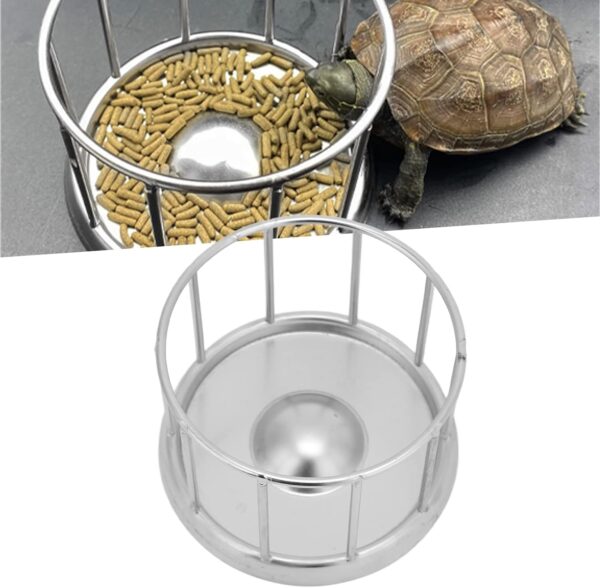 Reptile Food Dish,Reptile Food Bowl, Round Railing Shape Tortoise Dish Tortoise Food Water Dish Feeder Bowl, Stainless Steel Tray Dispenser, Water Tray Pet Supplies for Home Tortoise Pet Store(M) - Image 5