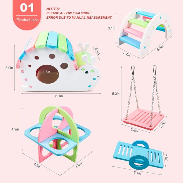 5 Pcs Hamster Toys Set Rainbow, DIY Hamster Hideout House Rainbow Bridge Swing and Seesaw, Pet Sport Exercise Toys Set Hamster Cage Accessories for Gerbil Mouse and Small Pets (S) - Image 2