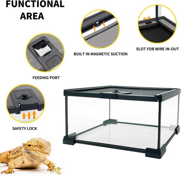Reptile Glass Terrarium kit，12"x8"x6"Terrarium Enclosure Amphibians Tank Cage with Magnetic Sliding Door for Small Reptiles, Amphibians and Invertebrates. - Image 2