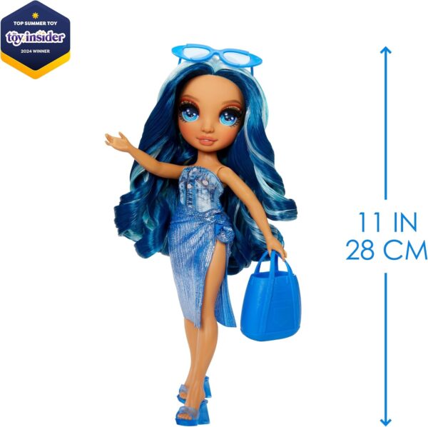 Rainbow High Swim & Style - Skyler (Blue) - 28 cm Doll with Shimmery Wrap to Style 10+ Ways - Removable Swimsuit, Sandals, Fun Play Accessories - Kids Toy - Great for Ages 4-12 Years - Image 3