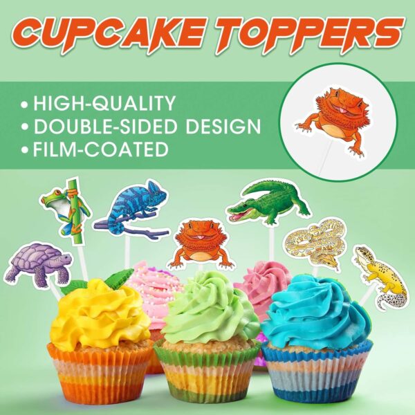 WERNNSAI Reptile Cupcake Toppers - 35 PCS Reptile Party Cake Toppers for Kids Boys Green Jungle Themed Party Birthday Party Safari Cupcake Decorations Baby Shower Wild Party Cupcake Supplies - Image 2