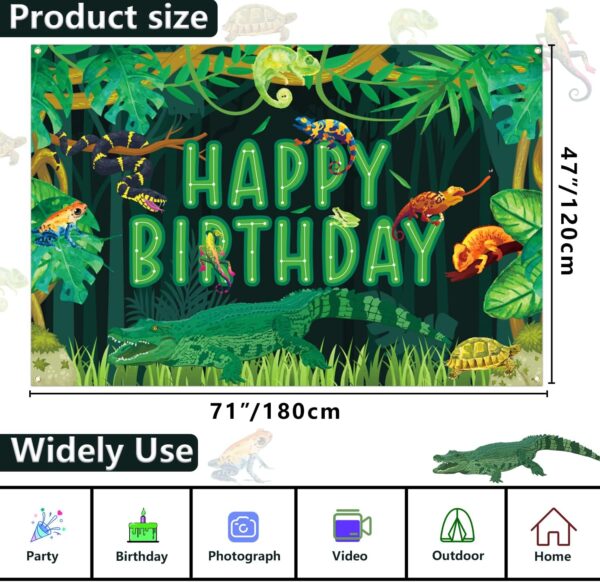 Reptile Birthday Backdrop, Reptiles Snakes Lizard Alligator Turtle Happy Birthday Backdrop for Kids Boys Birthday Party Decorations, Jungle Swamp Wilderness Birthday Party Supplies, 180x120cm - Image 2