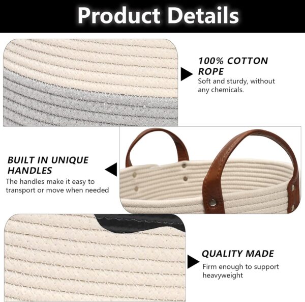 Cotton rope dog toy basket, puppy toy basket, puppy bins, laundry basket blanket storage bin - Perfect for organizing pet toys, blankets, leashes - Beige Gray - Image 4