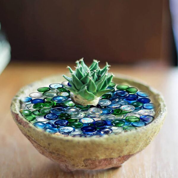 YITYDaMai 1KG Mixed Color Glass Pebbles, Decorative Clear Flat Round Glass Beads Stones Marbles for Vase Garden Plant Pots Flowerpot Aquarium Filler Decorations - Image 4