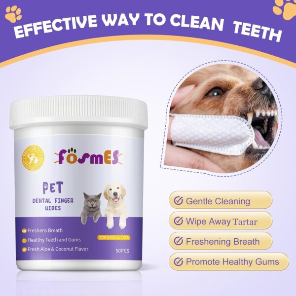 Teeth Cleaning Wipes for Dogs & Cats, Pet Dental Fingers Wipes, Reduces Plaque & Freshens Breath Finger Wipes, Oral Cleansing Teeth Care Finger Cots Wipes Pads for Dogs and Cats - Image 4