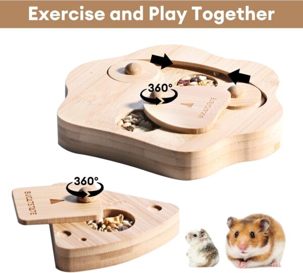 BUCATSTATE Hamster Foraging Toy 2PCS, Bamboo Enrichment Foraging Toy for Small Pet, Interactive Hide Treats Puzzle Game for Guinea Pig, Birds, Rabbits (Paw Shape & Cheese) - Image 3