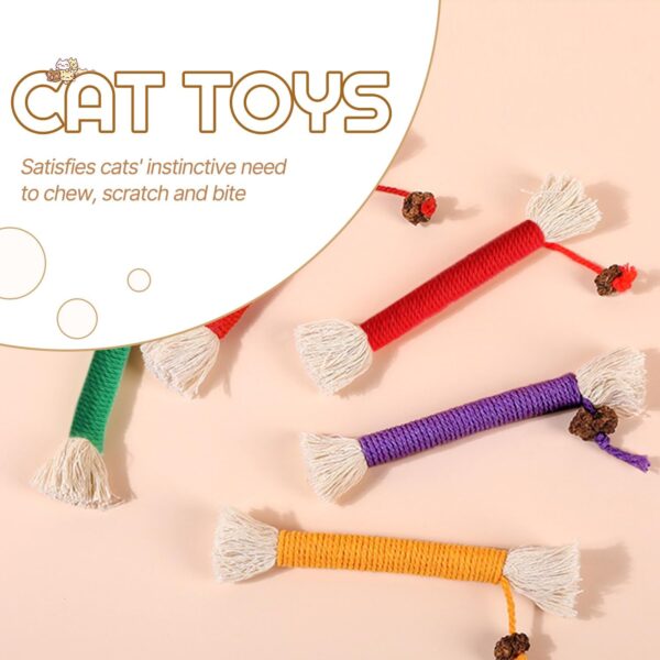 SUOXU Catnip Toy Bite Rope, Interactive Cat Toy for Indoor Cats, Cat Teeth Cleaning Kitten Teething cat nip Chewing Toy Rope, Filled Natural Catnip Stress Release Cotton Rope Toy, 4 Pcs - Image 7