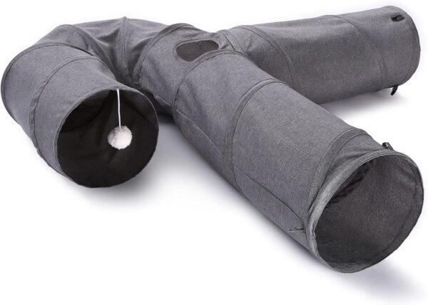Ownpets Cat Tunnel, 3 Way Cat Tunnel, Cat Tunnel Fabric with Ball and Cat Teaser, Expandable and Foldable Cat Tunnel, Play Tunnel for Cat, Puppy, Rabbit, Grey - Image 9