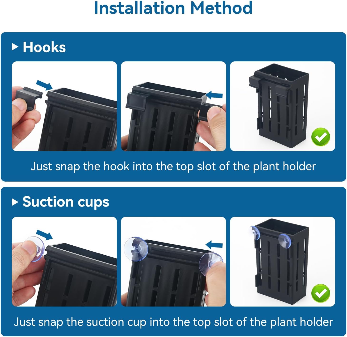 Upgraded Aquarium Plant Holder with Hooks and Suction Cups for Fish Tank Aquaponic Plants Cultivation and Aquascape Decorations (Black) - Image 5