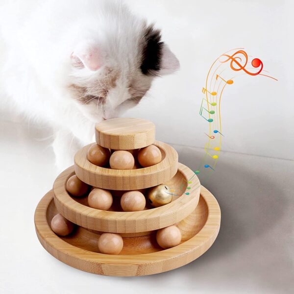 Gelrova Cat Toy Roller Exerciser Fun Cat Toy Indoor Pet Interactive Toy Bamboo Cat Ball Toy with Double Layer Rail, Teaser Cat Ball Toy for Kitten Puppy etc，3-layer track(Bamboo) - Image 2