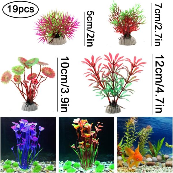 YuChiSX 19 Pieces Fish Tank Decorations Decor Set, Artificial Aquatic Plants, Plastic Plants Decorative Fish for Home Aquarium, Vivid Underwater Simulation Grass Landscape Ornament - Image 3