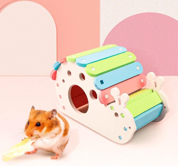 5 Pcs Hamster Toys Set Rainbow, DIY Hamster Hideout House Rainbow Bridge Swing and Seesaw, Pet Sport Exercise Toys Set Hamster Cage Accessories for Gerbil Mouse and Small Pets (S) - Image 6