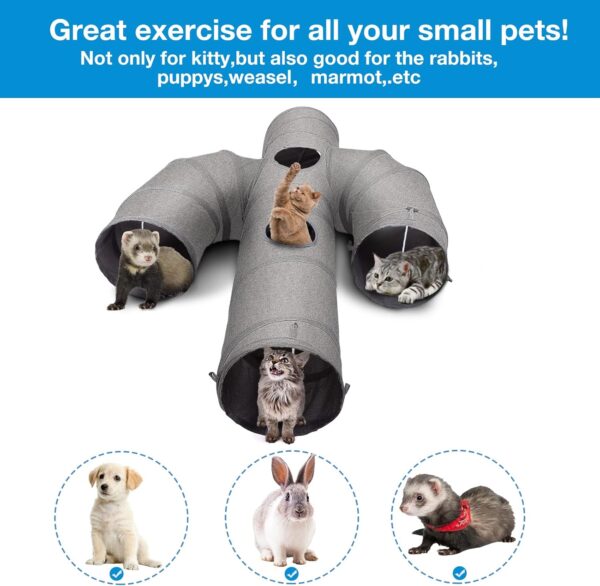Ownpets Cat Tunnel, Cactus Shape Pet Tunnel with Sturdy Oxford Fabric, Foldable and Resistant to Tearing, Featuring Multiple Exits, Hanging Ball and Teaser Wand,25CM Diameter - Image 5