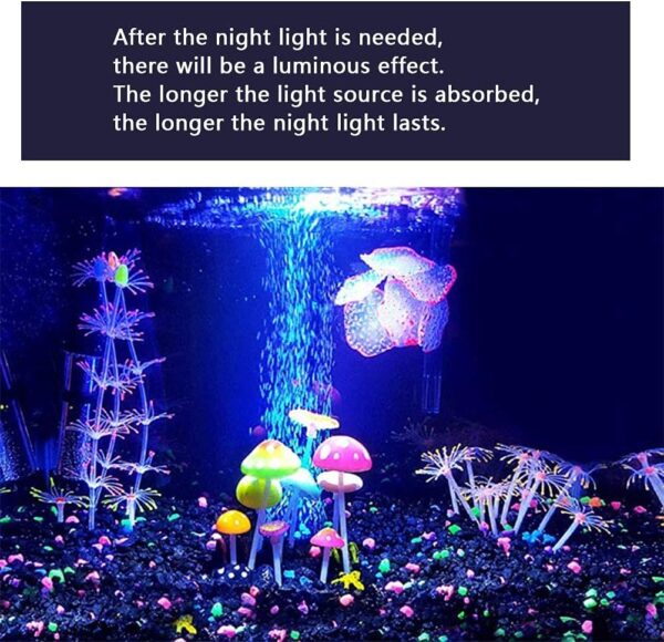 Podazz 4 Pack Glow Aquarium Decorations Coral Reef Glowing Mushroom Anemone Simulation Coral Plant Glowing Effect Silicone for Fish Tank Decorations - Image 7