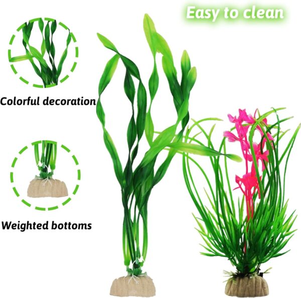 QUOZUO Fish Tank Accessories Aquarium Decorations Plants, 20pcs Green Fish Tank Decorations Plastic Plants and Cave Rock Decoration Decor Set, Aquarium Decor Plants - Image 3