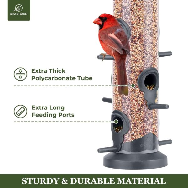 Kingsyard 2 Pack Tube Feeders with 6 Feeding Ports for Outdoors Hanging, Premium Hard Plastic Weatherproof & Steel Hanger, Attracting for Wild Birds (Black) - Image 3