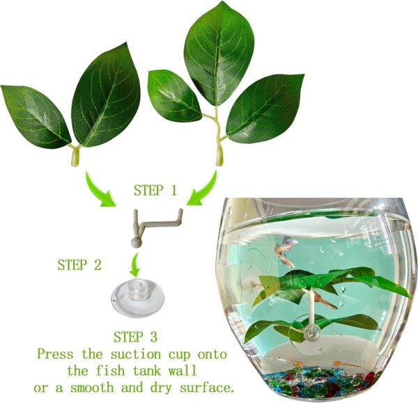 Fish Leaf Pad Betta Bed Leaf Tank Accessories Aquarium Décor Simulat Adjustable Plastic Green Plants Natural Habitat Play Spawn Breed Rest with Suction Cup Multi Leaf Design (2 PCS) - Image 4