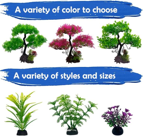 Vibury Artificial Aquarium Tree Plant Decoration Set, 16 Pieces Fake Aquatic Plants Artificial Fish Tank Plants - Image 7