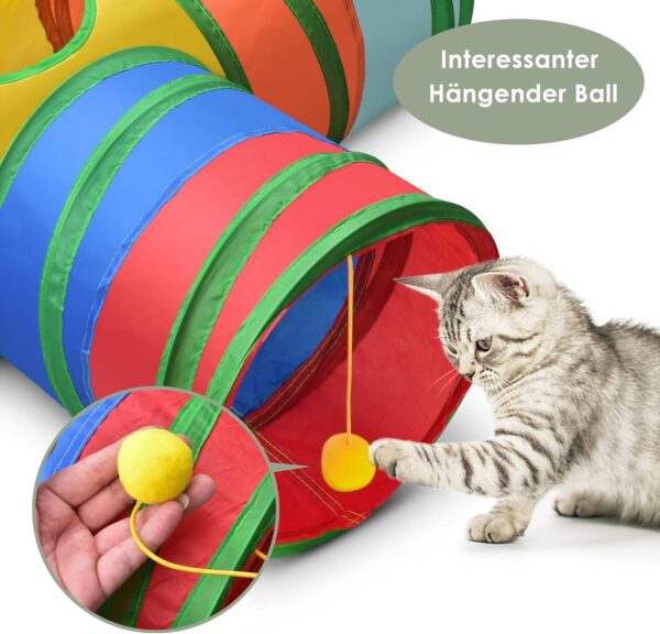 ERKOON 3-Way Rabbit Tunnel, Rabbit Cat Play Tunnel, 25cm Colorful Collapsible Cat Rabbit Pop-up Tunnel Tube with Funny Cat Pompon Maze House for Cat, Rabbit, Guinea Pigs, Hamster, Kitten, Puppy ect - Image 4