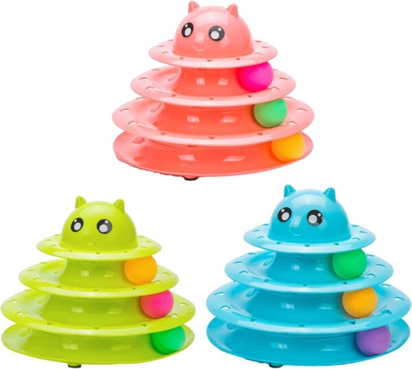 Vealind Pet Interactive Fun Roller Exerciser 3 Level Cat Teaser Ball Toy with 3 Colorful Balls(Blue) - Image 7