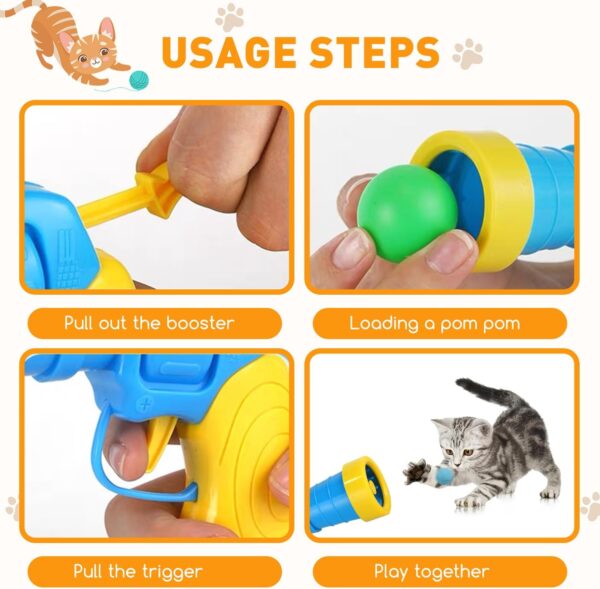 YumSur Interactive Cat Toys, Cat Ball Toy Launcher,Cat Ball Gun with 100pcs Soft Pom Pom Balls,Plush Ball Shooting Gun for Cats,Cat Fetch Toys for Indoor Pet Cat Exercise Training Chasing - Image 3