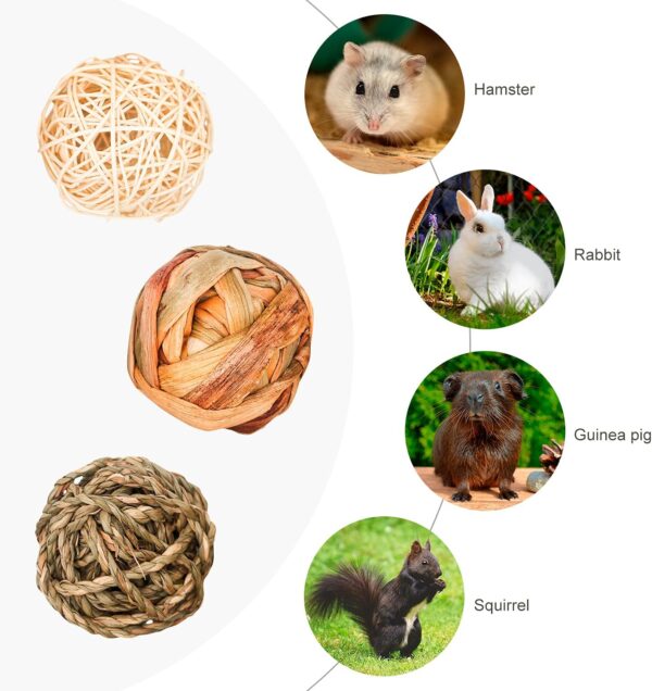Episkey 9 Pcs Rabbit Toys, Rabbit Treats Guinea Pig toys Small Pets Chew Balls Grass Balls Natural Toys for Rabbits Chinchilla Bunnies Gerbils and Hamster (2.75-3.15", 9 Pcs) - Image 3